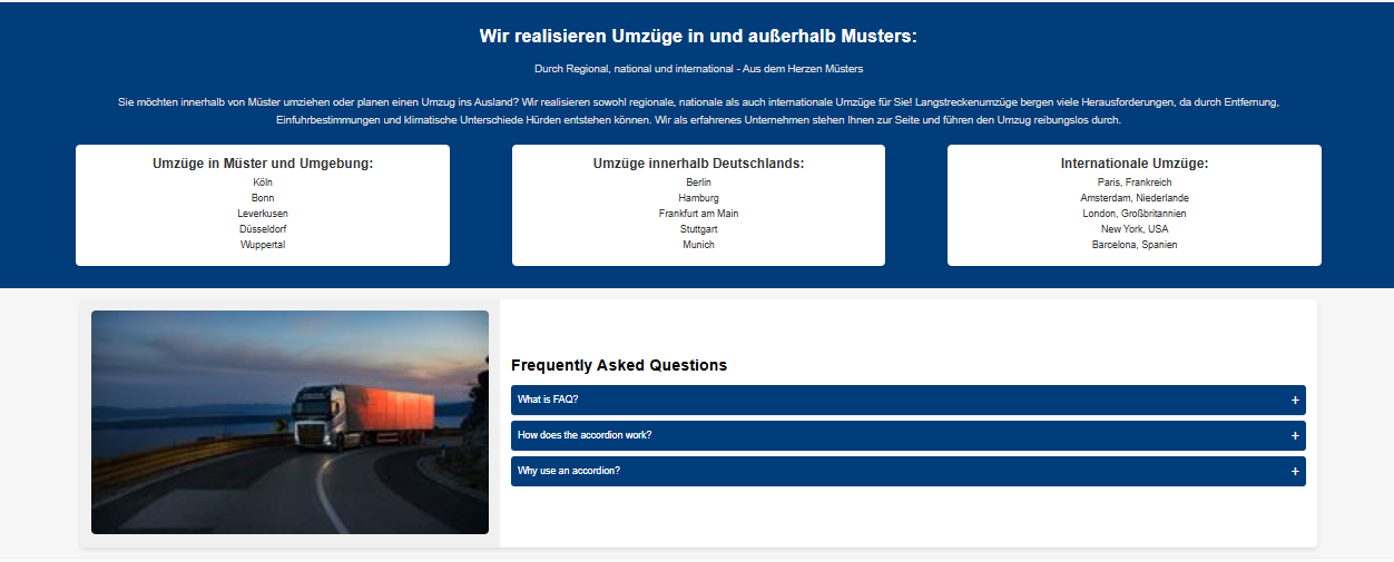 Umzugsgebiete und FAQ